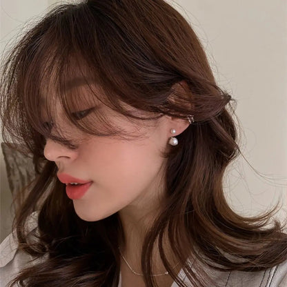 Simple C Shape Baroque Geometric Hoop Earrings for Women with Pearl Accent