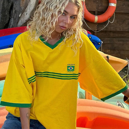 Hip hop Europe and the United States spring and summer women’s round neck casual letter print loose short-sleeved T-shirt