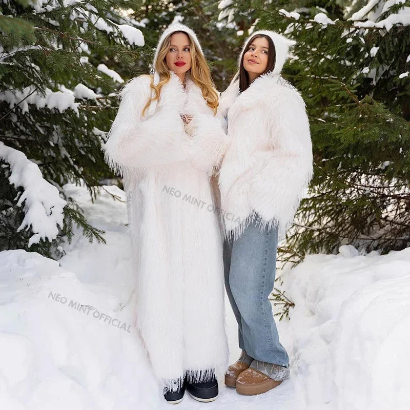 Winter Furry Faux Fur Coat Long Women Luxury Brand Tassels Fluffy Fur Jacket Female Streetwear Super Warm Overcoat