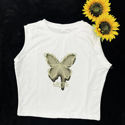 Pure wind short short sleeve female Korean spice girl round neck print wearing top with shoulder slimming T-shirt trend