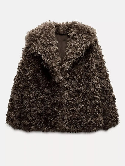 Elegant Winter Warm Fluffy Faux Fur Women's Solid Coat New Chic Lapel Long Sleeve Thick Furry Jacket Lady Thermal Outerwear