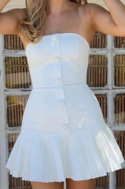 Strapless Pleated High Waist Mini Dress