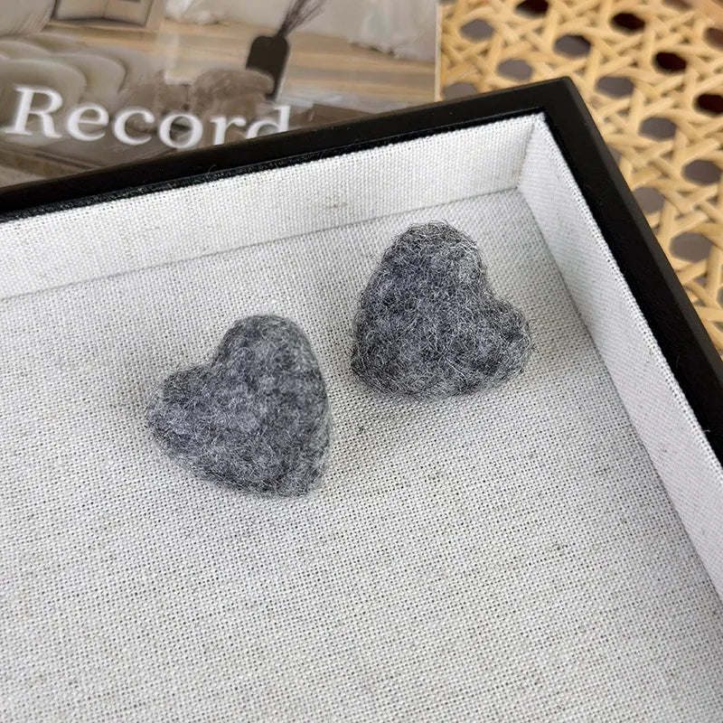 Lizakosht Plush Love Heart Earrings for Women in Orange Beige Grey Black