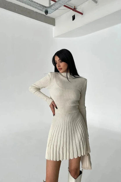 O-Neck Long Sleeve Mini Dress with High Waist