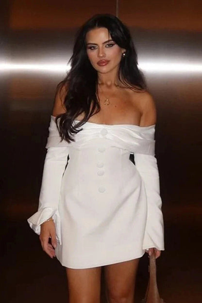 Off-Shoulder Strapless Mini Dress with Flare Sleeves