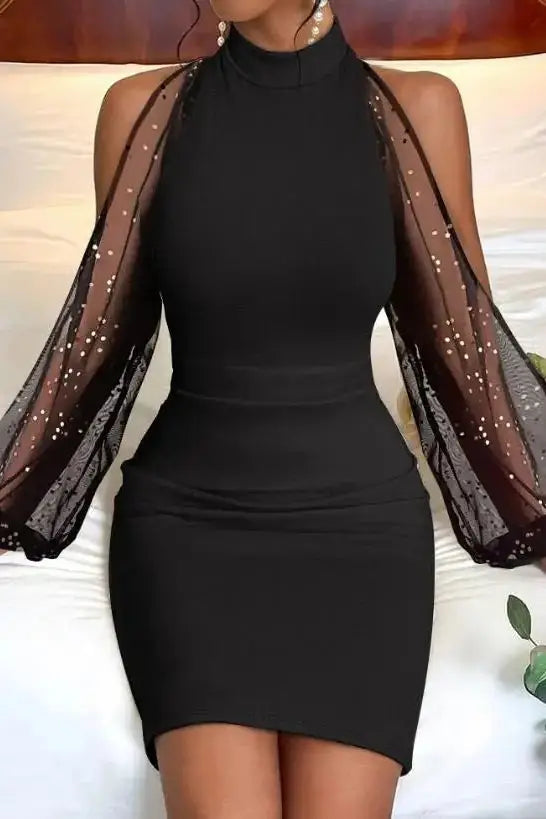 Mesh Sequin Bodycon Mini Dress