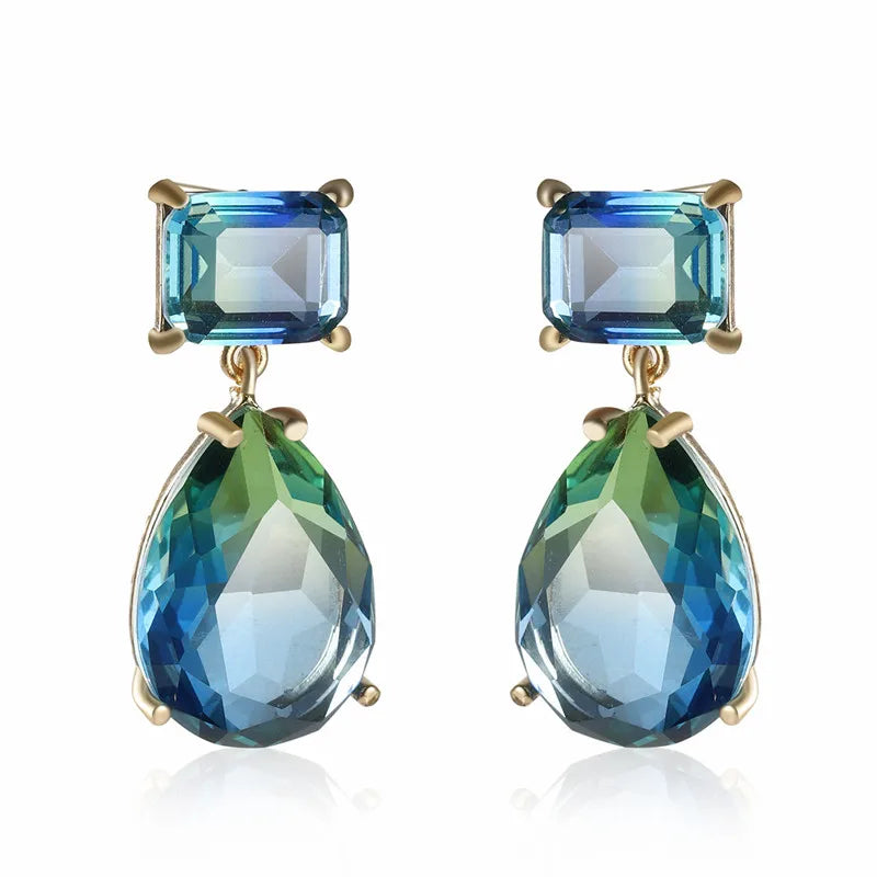Luxury Blue Green Crystal Water Drop Earrings for Women by Lizakosht New Designer Jewelry