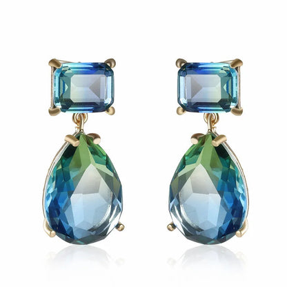 Luxury Blue Green Crystal Water Drop Earrings for Women by Lizakosht New Designer Jewelry