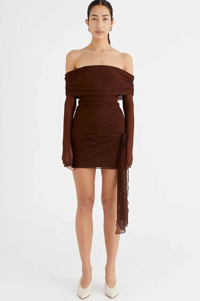 Off Shoulder Long Sleeve Mini Dress