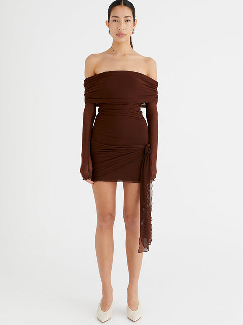 JULISSA MO Sexy Off Shoulder Bandage Women Dress Long Sleeve High Waist Ruched Dress Female Summer Skinny Elegant Prty Clubwear