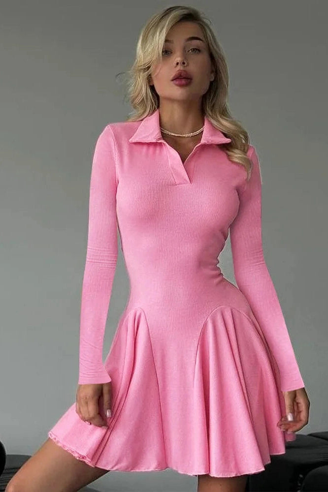 Patchwork High Waist Long Sleeve Mini Dress