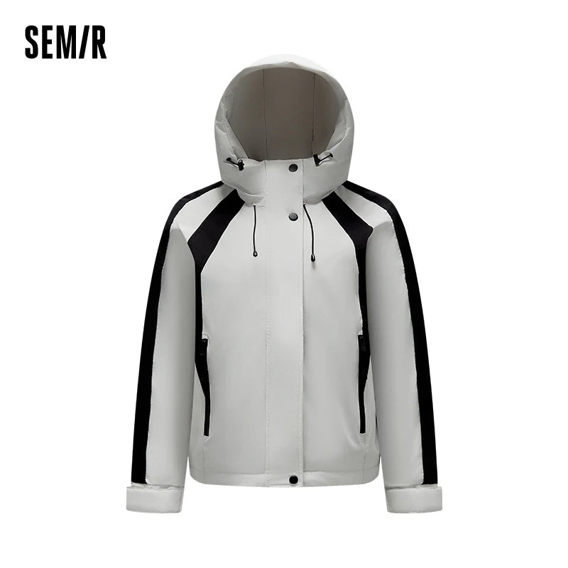 Down Jacket Women Contrast Color Patchwork Trendy and Cool Popular Garment Spring Three-Proof Loose Hooded Outerwear