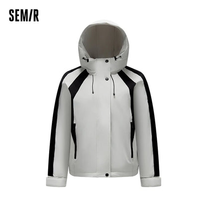 Down Jacket Women Contrast Color Patchwork Trendy and Cool Popular Garment Spring Three-Proof Loose Hooded Outerwear
