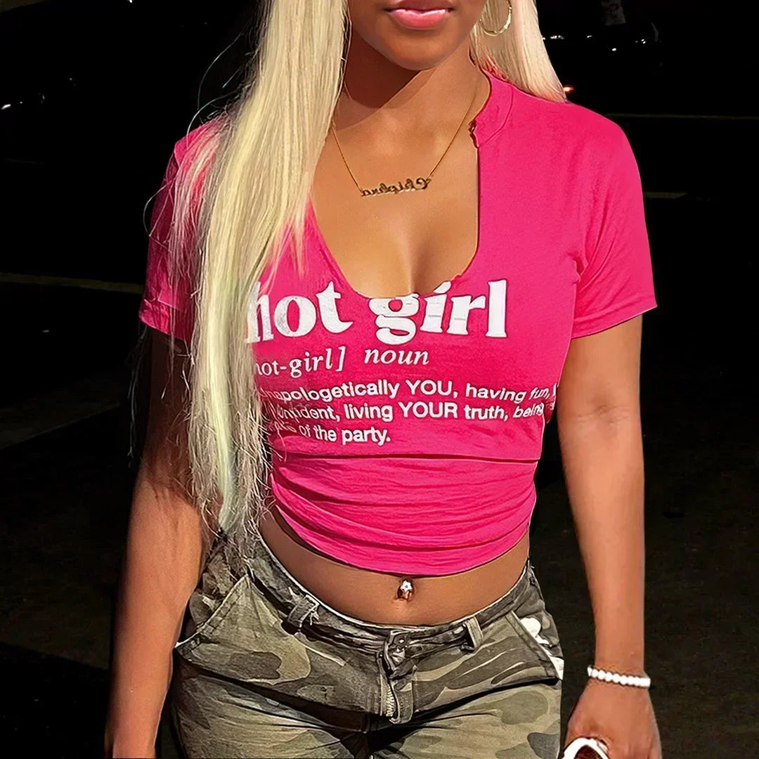Casual Letter Print O-neck Crop Top