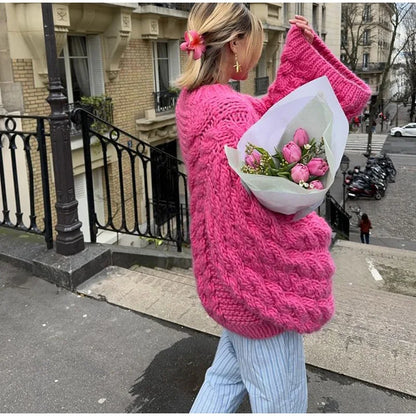 Loose Twist Knitted Sweater Pullover Women Oversize O-neck Long Batwing Sleeve Female Pullovers 2025 Autumn Winter Lady Sweaters