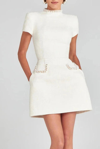 Slim Fit A-Line Mini Dress with O Neck and Short Sleeves