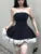 Y2K Birthday Party Dress Strapless Patchwork Ruffles A-line Short Dresses for Women French Ball Gown One Piece Vestido Mujer