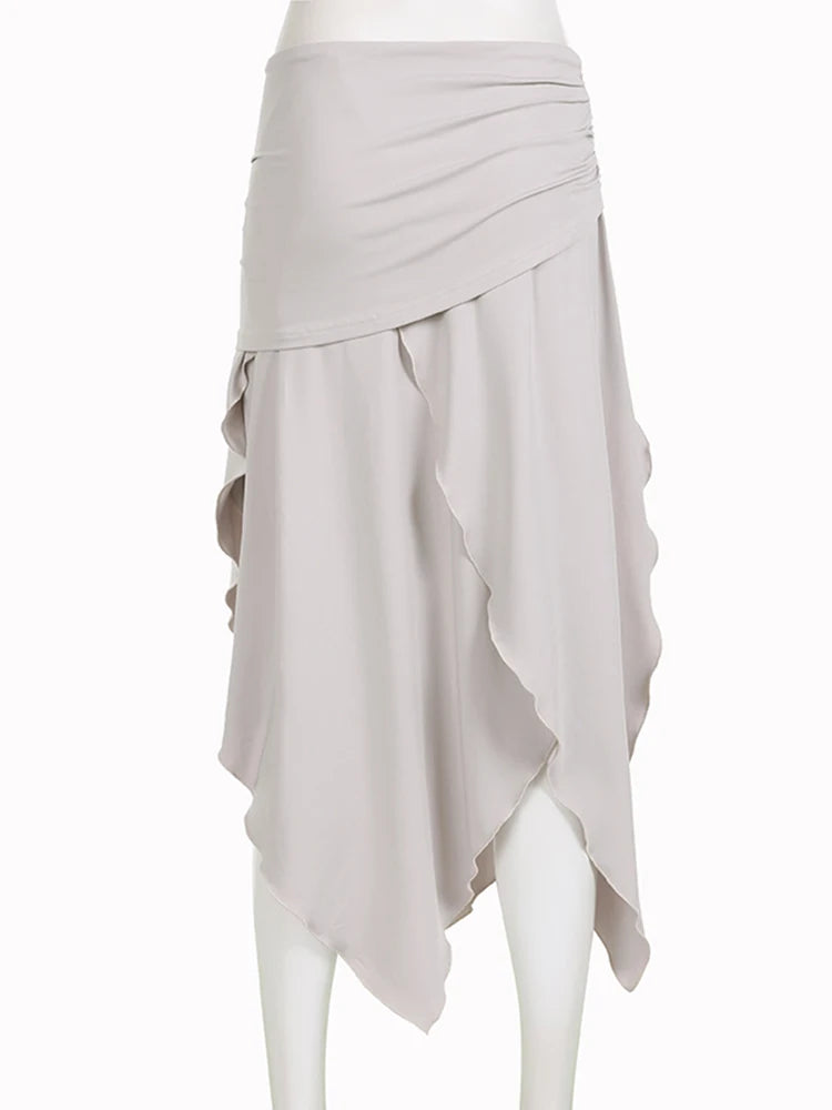 Solid High Waisted Asymmetrical Long Skirts Women Summer Holiday Vacation Clothing