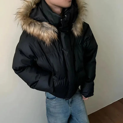 Fur Collar Quilted Hooded Coat