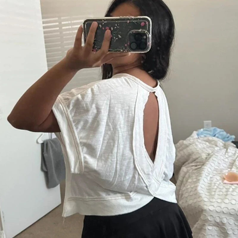 Europe and the United States foreign trade women’s  new women’s back sports yoga T-shirt relaxed casual breathable