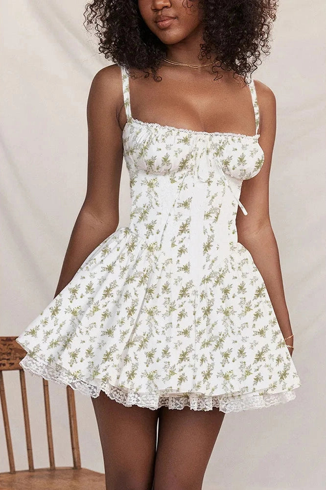 Spaghetti Strap Lace Patchwork Mini Dress