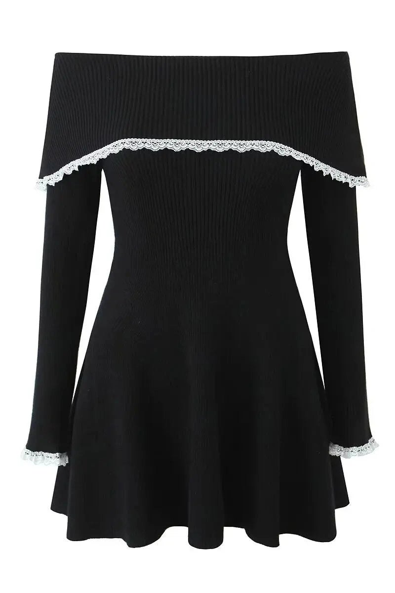 Off-Shoulder Lace Patchwork Mini Dress