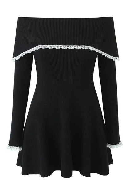 Off-Shoulder Lace Patchwork Mini Dress