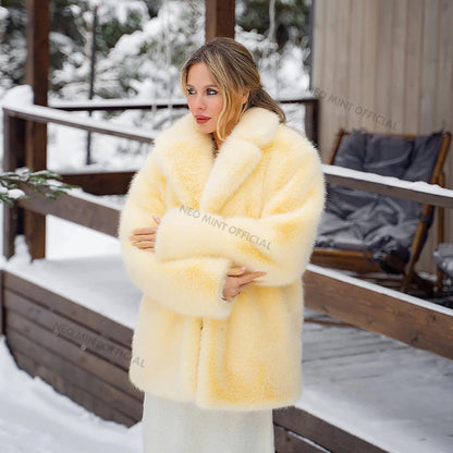 Women Winter  High Quality Luxury Faux Fur Coat Thicken Warm Overcoat Outerwear Hot Girls Solid Long Fox Fur Jacket