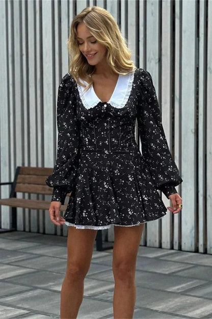 Patchwork V-Neck Mini Dress