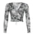 Grunge Mesh Butterfly Print Crop Top Fashion See Through Long Sleeve Hollow Out T-shirt Stylish Y2K Street Outfits