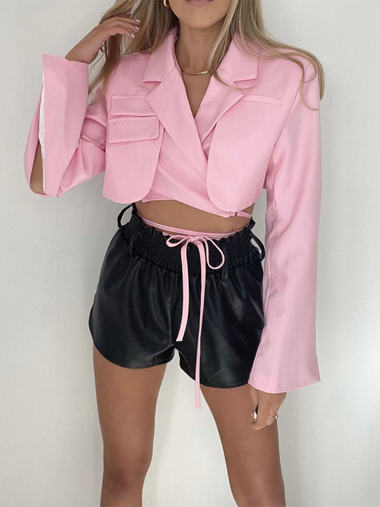 Blazer ajustado y corto de doble capa con cordón para mujer | Ideal para cualquier temporada