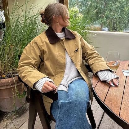 Patchwork Contrast Women Jacket Single Breasted Lapel Female Jackets Autumn Winter Fashion Locomotive Lady Outwear