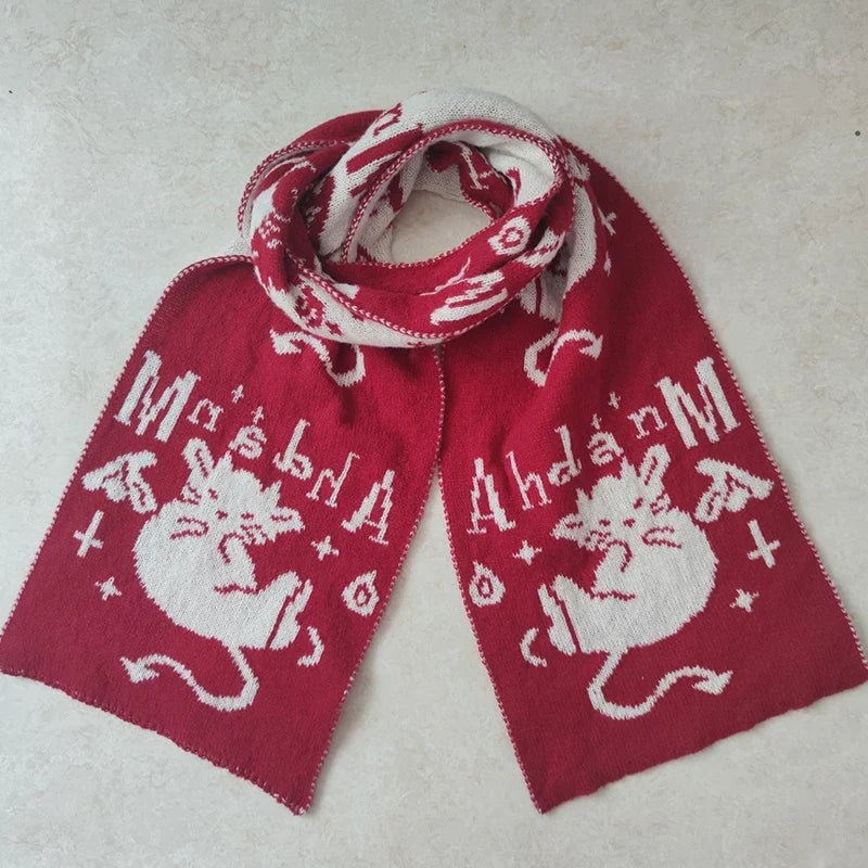 Y2K Punk Devil Cat Double-sided Knit Scarf