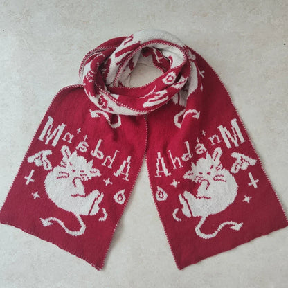 Y2K Punk Devil Cat Double-sided Knit Scarf