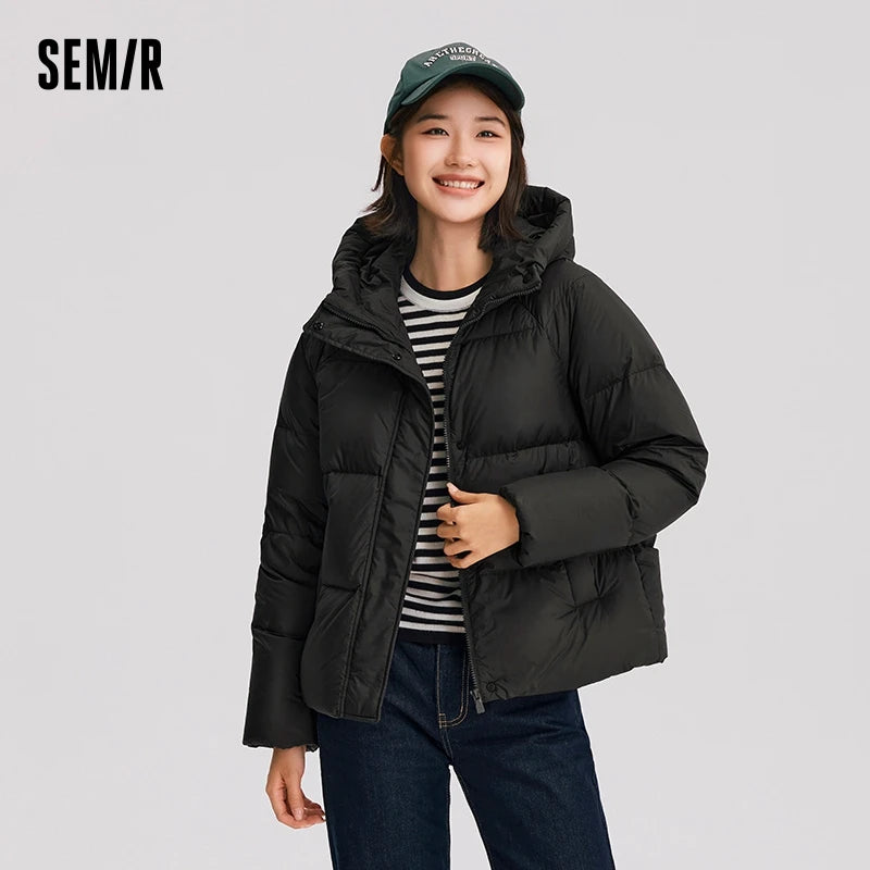 Down Jacket Women Solid Color Loose Versatile  Winter New Three-Proof Hooded Puffer Coat Down Jacket