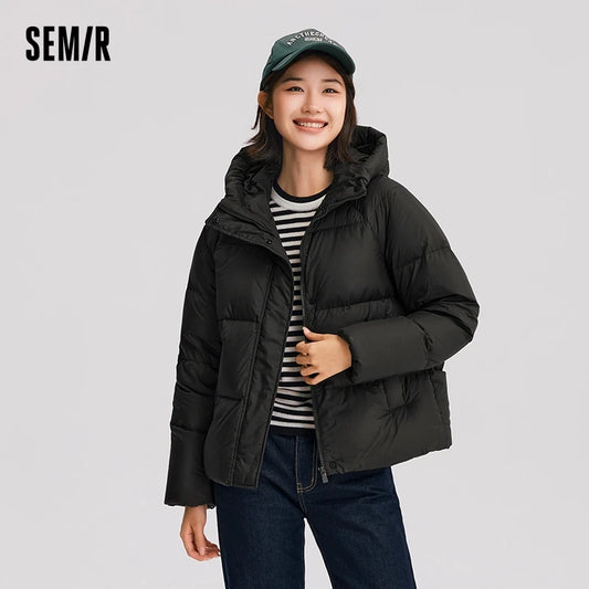 Down Jacket Women Solid Color Loose Versatile  Winter New Three-Proof Hooded Puffer Coat Down Jacket