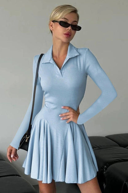 Patchwork High Waist Long Sleeve Mini Dress