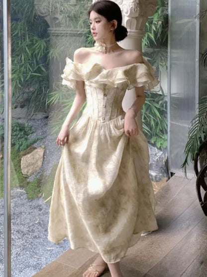 Summer New Floral Midi Dresses for Women Elegant Casual Birthday Party Dress Vintage Chic A-Line Prom Robe Wedding Vestido Mujer