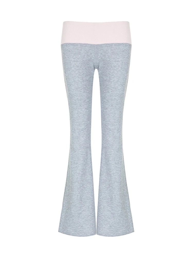 Contrast Patchwork Low Waist Y2K Flared Pants For Women Gray Slim Casual Jogging Sweatpants Black Streetwear