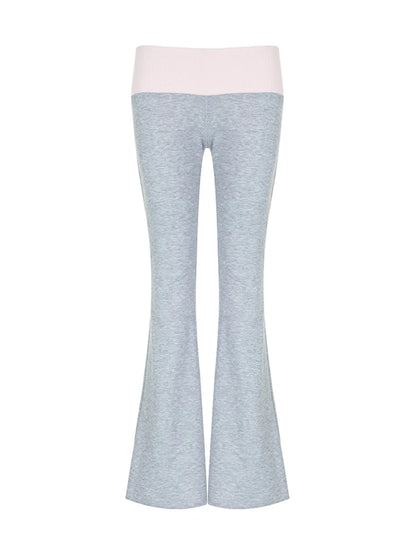 Contrast Patchwork Low Waist Y2K Flared Pants For Women Gray Slim Casual Jogging Sweatpants Black Streetwear