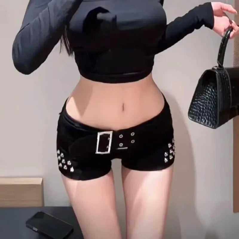 Low-Rise Rivet Denim Shorts