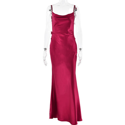 Sexy Backless 3dRose Tassel Maxi Long Dresses for Women Elegant Sleeveless Fashion High Waist Bodycon Dress Lady Chic Party Robe
