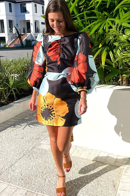 O Neck Long Sleeve Mini Dress