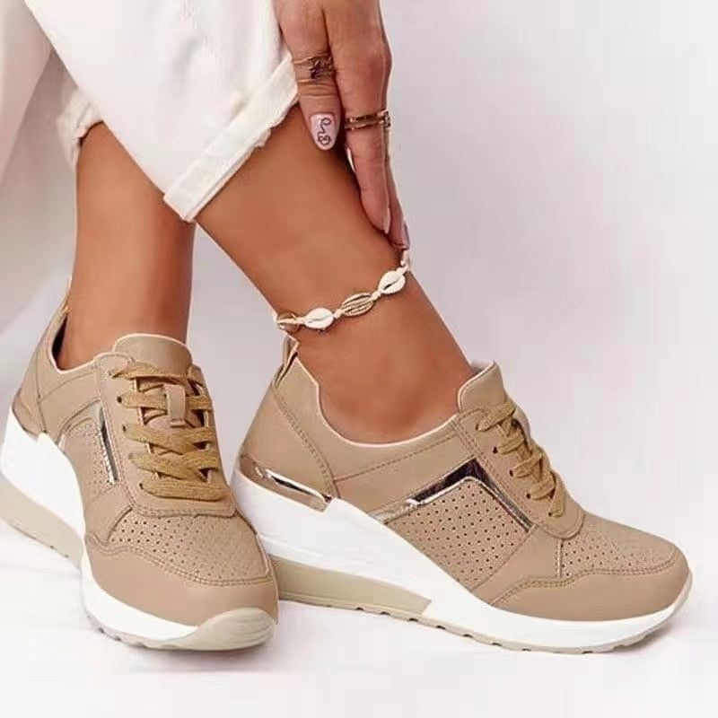 Women’s Stylish Perforated Platform Lace-Up Sneakers | Great for All Seasons