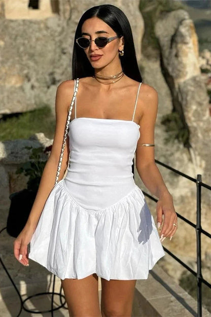Patchwork High Waist Mini Dress with Straps
