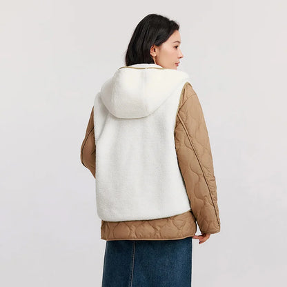Cotton Jacket Women Imitation Lamb Wool Vest Waterproof Lightweight Cotton Jacket  Winter New Two-Piece Set
