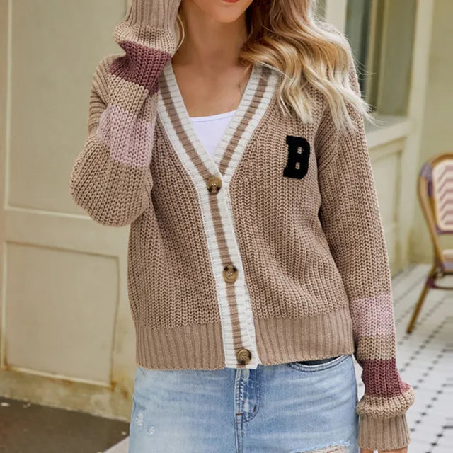 Cárdigan de punto a rayas con cuello en V para mujer | Ideal para otoño/invierno