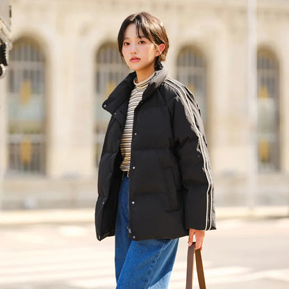 Down Jacket Women Stand-Up Collar Contrast Color Raglan Sleeve Loose  Winter New Three-Proof Windproof Down Jacket