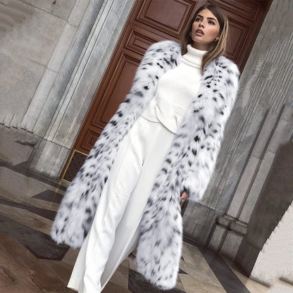 Luxury Brand Fluffy Furry Leopard Faux Fur Coats Women  Winter Long Belted Overcoats Fashion Ladies Fox Fur Coats Outerwear