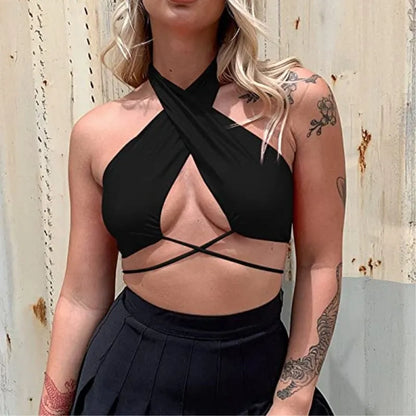 T2K cross-border hot selling summer solid color backless chest strap women’s single piece top from Europe and America